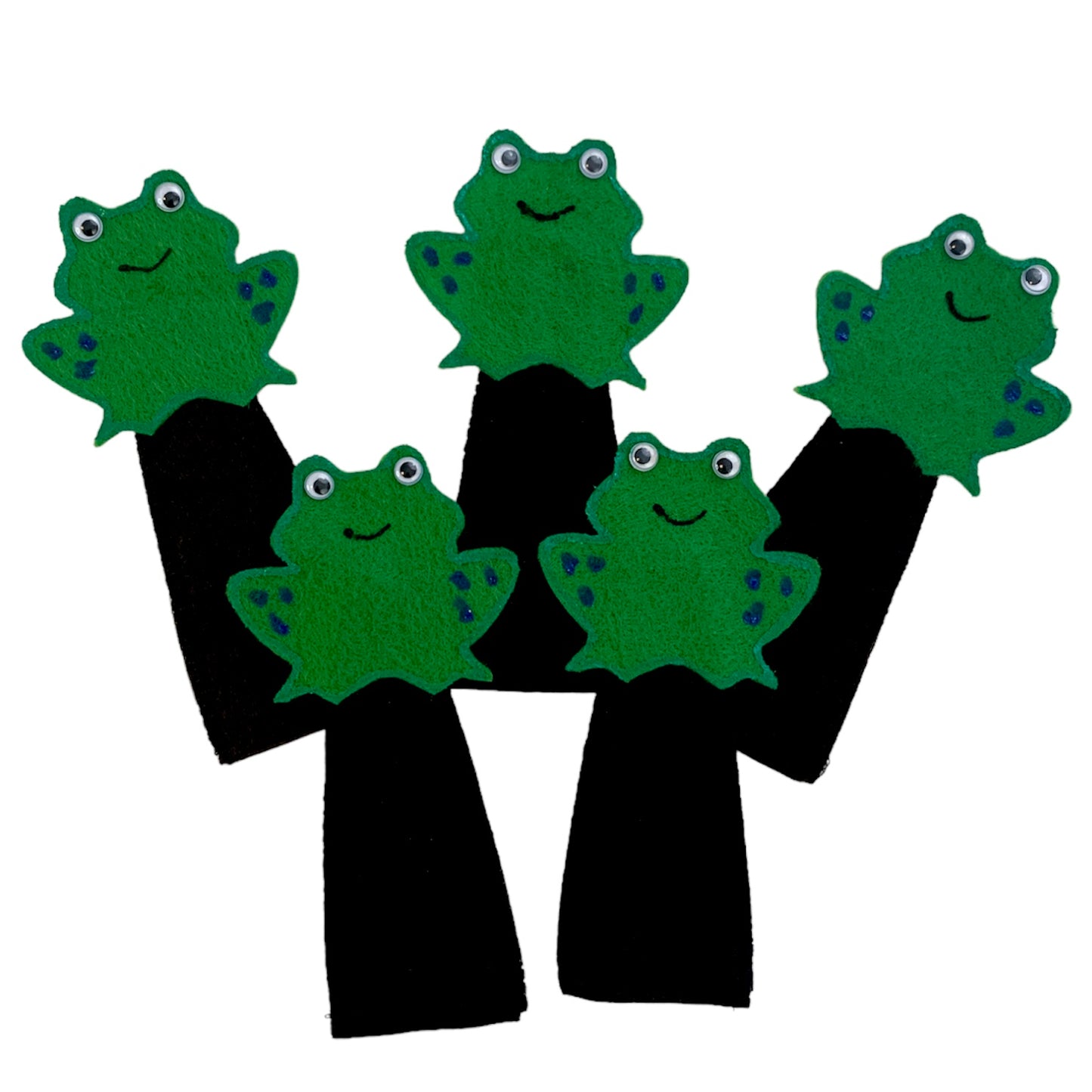 Finger Puppets - 5 Green and Speckled Frogs